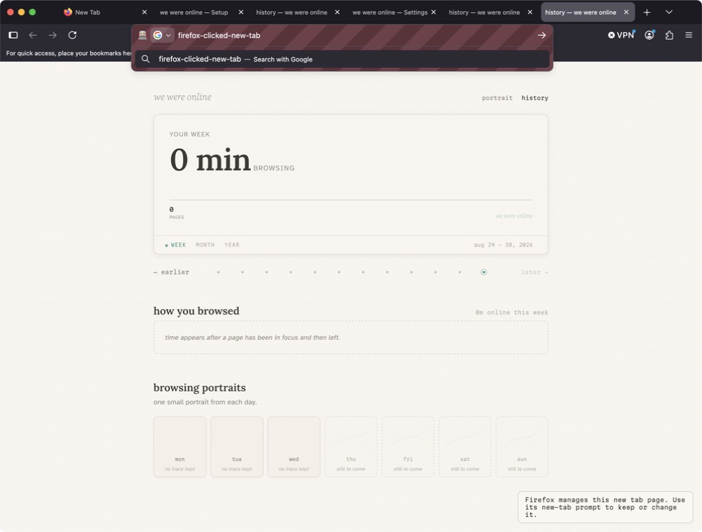New tab address bar ready
